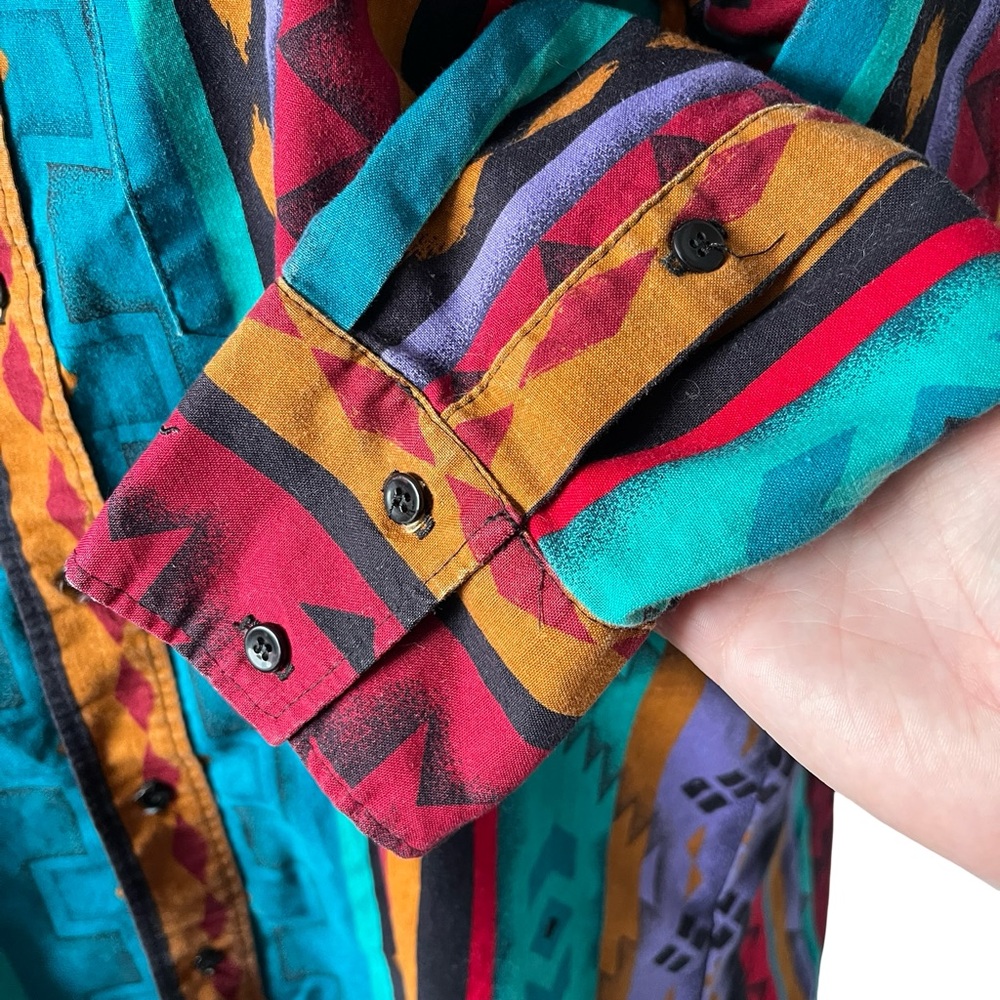 Vintage Longhorn Western Shirt Colorful Button Up Cotton Mens Size Large - Picture 6 of 13
